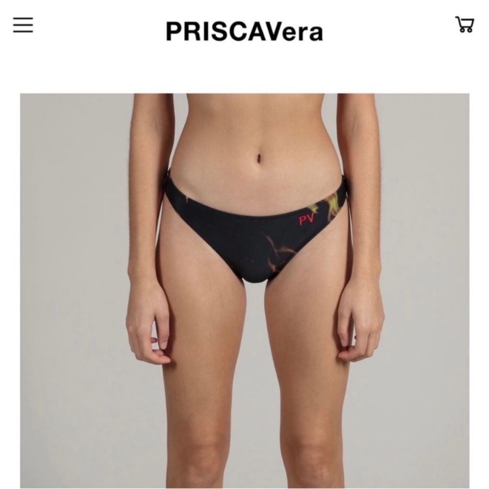 NWT PRISCAVera Black Flame Bikini Swim Bottoms Size Medium
